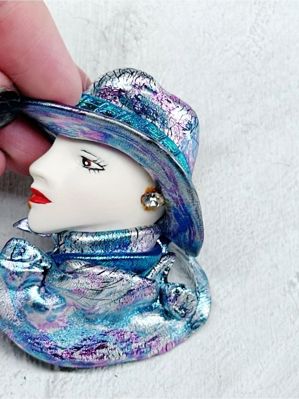 367u. Purple Ladyface Brooch